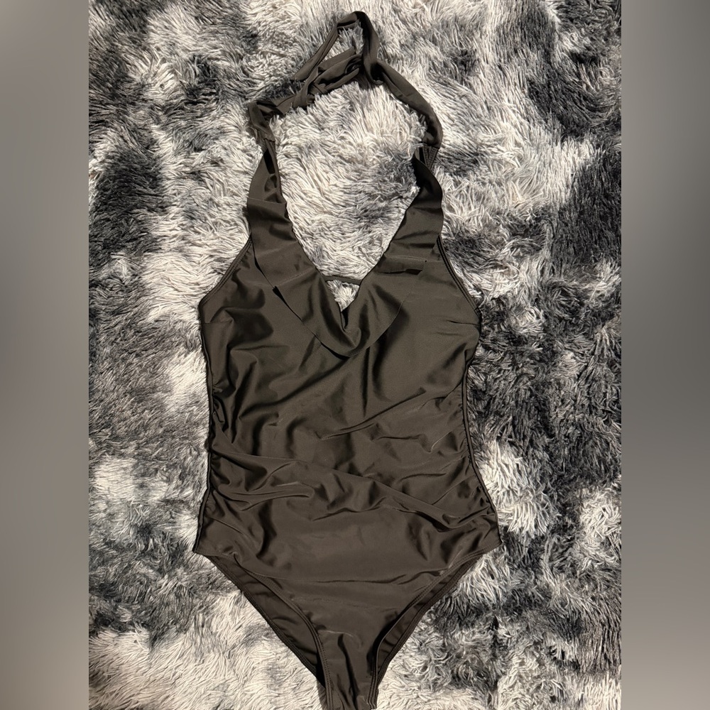 Black One-Piece Halter Swimsuit